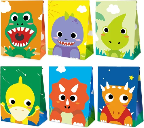Mocoosy 24 bolsas de recuerdo de fiesta de dinosaurios, bolsas de regalo para niños para suministros de cumpleaños, bolsas de golosinas de