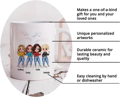 Miniatura 5 de Gossby Taza personalizada para amigas, Besties Forever, regalo personalizado para mejores amigas para mujeres con nombres de avatares, regalo 4