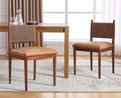 Miniatura 11 de CIMOTA Juego de 2 sillas de comedor modernas, sillas de comedor tapizadas de mediados de siglo con respaldo tejido, sillas de cocina sin brazos
