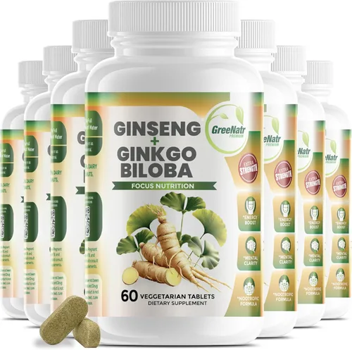 Miniatura 12 de GreeNatr - Tabletas de ginseng y ginkgo biloba - Súper alimento superior no transgénico/vegetariano – Potenciador de energía y activador cerebral