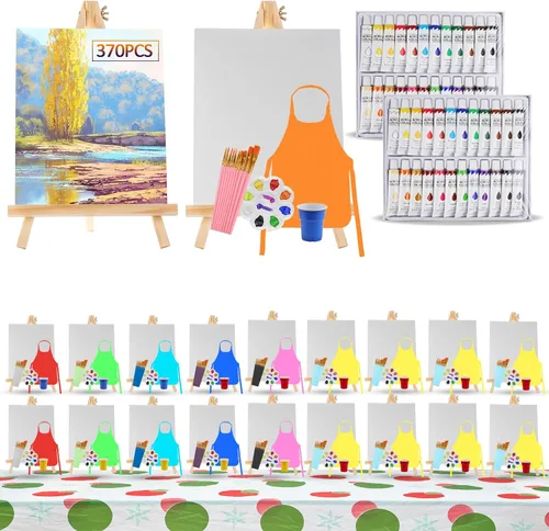 Miniatura 8 de Rabbitale Juego de 105 piezas de suministros de pintura artística para fiestas, 50 pinceles, 24 pinturas acrílicas, 5 caballetes de madera, paneles