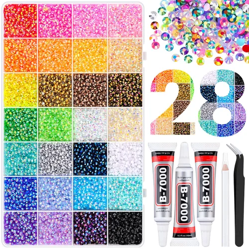 Miniatura 9 de 24000 piezas de diamantes de imitación de resina para embellecer con pegamento para joyería B7000, diamantes de imitación multicolor de 3 mm