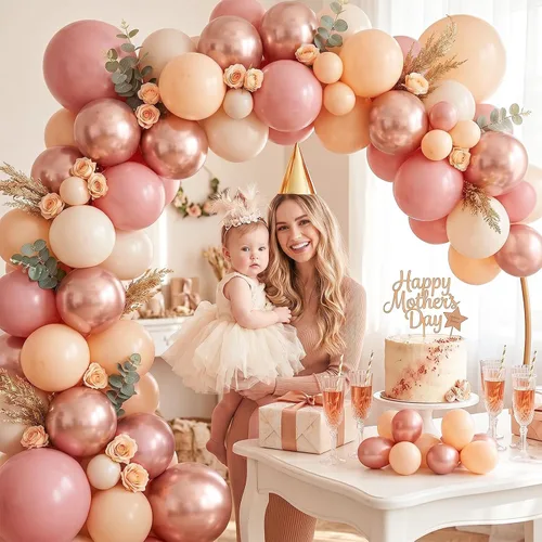 Miniatura 4 de Paquete de 60 globos de 12 pulgadas con temática retro rosado rubor, globos rosa palo, oro rosa metálico cromado, arena blanca y piel, decoración