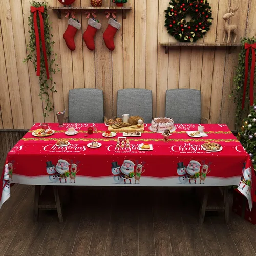 Miniatura 5 de Manteles de Navidad, paquete de 2 manteles rectangulares desechables para Año Nuevo de 54 por 110 pulgadas, manteles premium con diseño de alce
