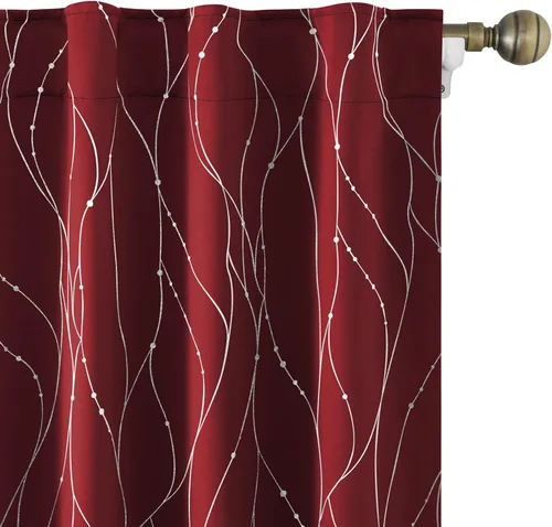 Miniatura 13 de HOMEIDEAS Cortinas opacas de color gris claro de 52 x 96 pulgadas de largo, 2 paneles de línea ondulada plateada con puntos impresos, pestaña