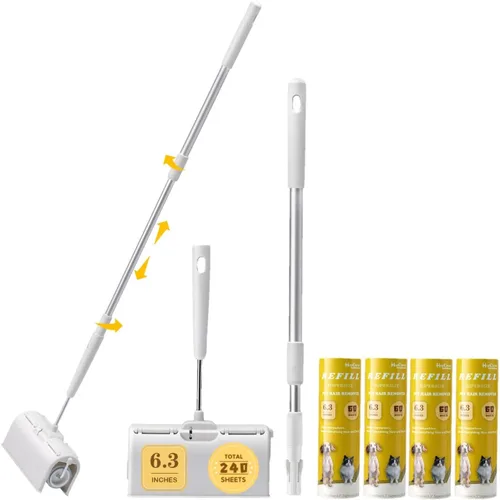 Miniatura 2 de Rodillo de pelusa de superficie grande extra adhesivo con mango largo extensible a prueba de polvo, 6.3 pulgadas más ancho, 240 hojas, rodillos