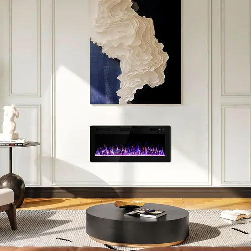 Miniatura 2 de Vitesse Chimenea Eléctrica Ultrafina de 42 Pulgadas Empotrada en Pared y Montada en Pared Calentador de Chimenea, Chimenea Lineal con Llama