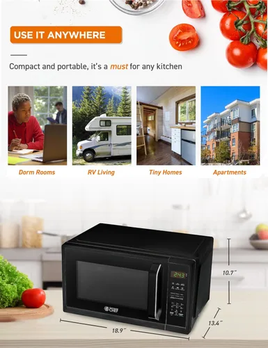 Miniatura 7 de Horno microondas COUNTERTOP de 0.9 pies cúbicos de Commercial CHEF con 10 niveles de potencia, microondas pequeño con asa de agarre, horno Negro