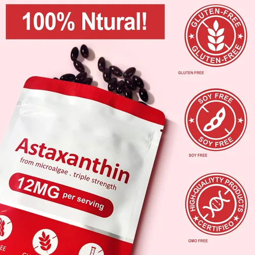 Miniatura 8 de VOFANK Astaxantina 12 mg, suplementos de astaxantina premium con actividad antioxidante, apoya los ojos, las articulaciones, el sistema