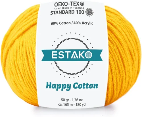 Miniatura 25 de Estako Happy Cotton, 1,76 oz (50 g) / 180 yardas (165 m) de lana 60 % algodón y 40 % acrílico, suave, fina/deportiva (2) para crochet y tejer