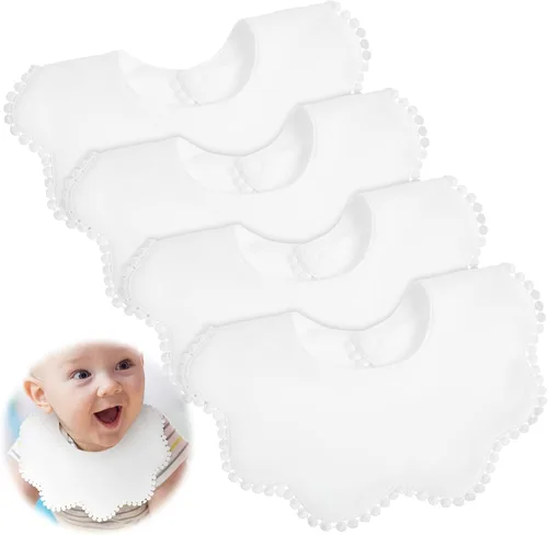 JenPen Baberos blancos para bebé niña, bandana de muselina 360 baberos para bebé, bandana para niña, conjunto para dentición infantil