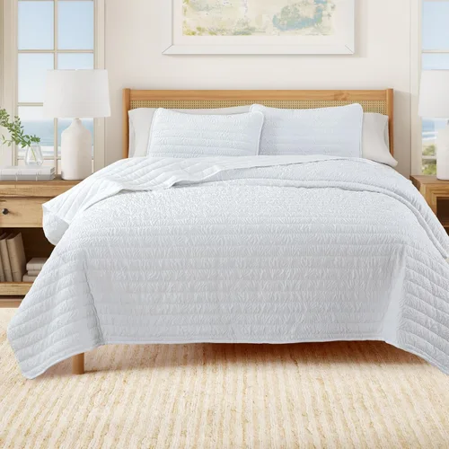 Miniatura 24 de Great Bay Home Full/Queen Quilt Set - 3-Piece Seersucker Box-Stitched Bedding Set - Soft, Lightweight, All-Season Bedspread (White)