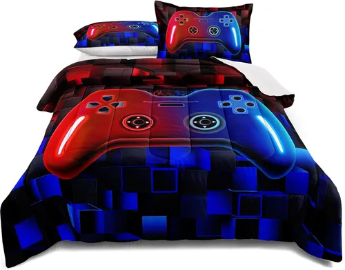 Miniatura 9 de Juego de ropa de cama para videojuegos tamaño individual, juego de edredón gamer para niños, niñas y adolescentes, microfibra suave, coloridos