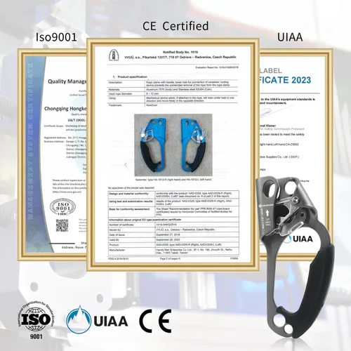 Miniatura 3 de NewDoar Certificado UIAA y CE - Ascendedor de mano para escalada en roca, arborista, equipo de rapel para cuerda de 8~13MM Gris-Derecho