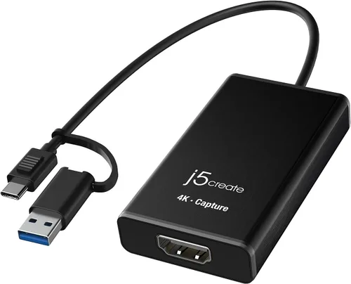 Miniatura 4 de j5create Tarjeta de captura de video HDMI 4K, enlace de cámara DSLR, adaptador de captura de juegos para juegos en vivo, transmisión, transmisión