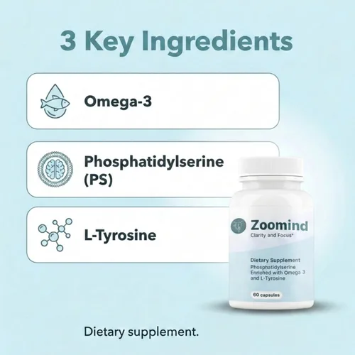 Miniatura 2 de Zoomind - Suplementos cerebrales para concentración y claridad, salud cerebral con omega-3, fosfatidilserina (PS) y L-tirosina. Apoya la función