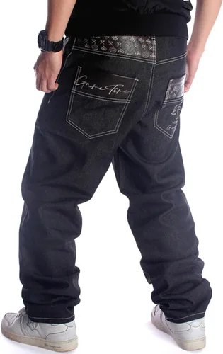 Miniatura 2 de Y2K Jeans - Pantalones de mezclilla para hombre, estilo hip hop, estilo vintage, bordados, estilo gótico, recto, holgados, pierna ancha