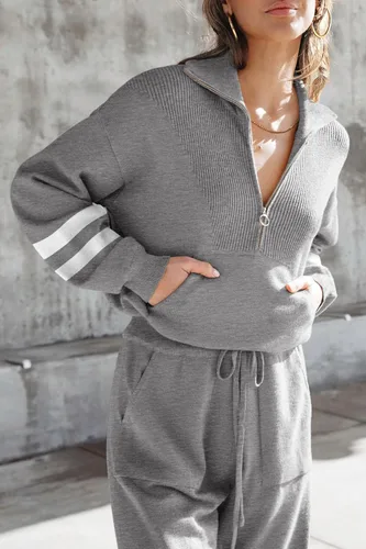 Miniatura 130 de PRETTYGARDEN Conjunto de suéter de 2 piezas para mujer, sudadera con cremallera, pantalones deportivos, ropa casual