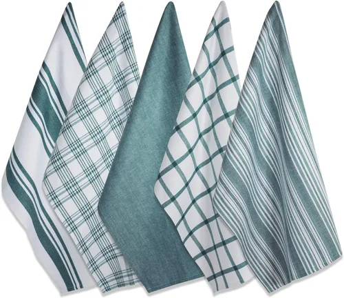 DII Surtido Tejido, Juego de Paños de Cocina, 18x28 pulgadas, Verde Azulado, 5 Piezas