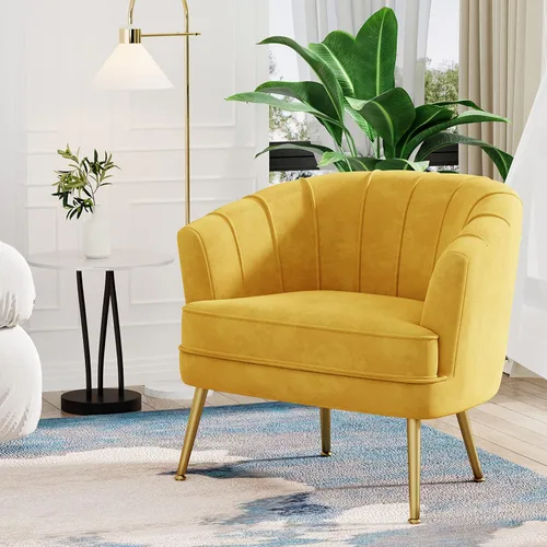 Miniatura 15 de Silla de acento de terciopelo Andeworld, silla de sofá individual moderna tapizada, sillón de club de barril cómodo para sala de estar con patas