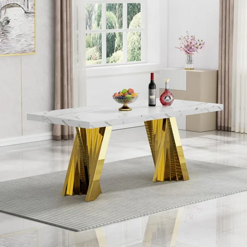 Miniatura 31 de Mesa de comedor de cristal de 51 pulgadas, mesa de comedor para 4-6, mesa de cocina dorada con patas de metal superior de vidrio templado