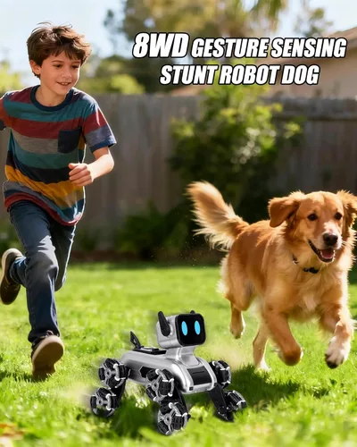Miniatura 5 de HuiJuKeJi Robot interactivo para perros de acrobacias a control remoto, detección de gestos y autos de control remoto de 2.4 GHz, ruedas mecánicas