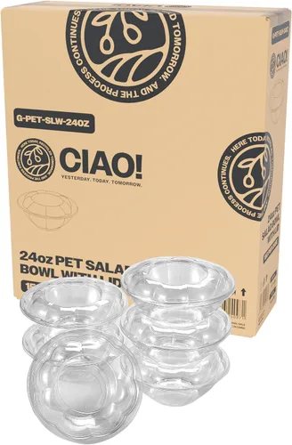 Miniatura 10 de CIAO! Tazón de fruta y ensalada PET transparente de 18 oz con tapa de cúpula rosa (150/caja)