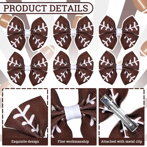 Miniatura 3 de Whaline 6 pinzas para el pelo con lazo de fútbol, color marrón y blanco, pasadores de pelo de animación de grogrén, pinzas de cocodrilo, accesorios