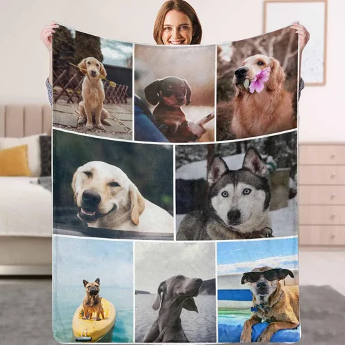 Miniatura 14 de Manta personalizada con texto fotográfico, manta personalizada con mis propias imágenes para Navidad, familia, mamá, papá, perro, hermanas, amigos