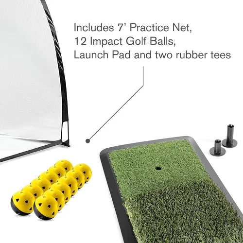 Miniatura 3 de SKLZ Kit de campo de conducción de golf con red, pelotas de golf, almohadilla de lanzamiento y camisetas