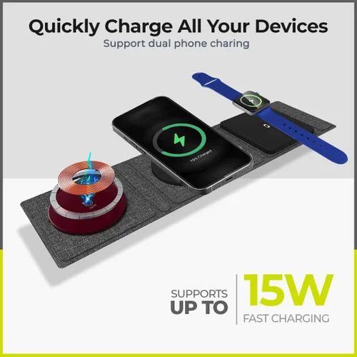 Miniatura 3 de ZTAR Cargador de viaje inalámbrico 3 en 1 para iPhone 16/15/14/13/12, Samsung Galaxy con capacidades inalámbricas, auriculares y Apple Watch