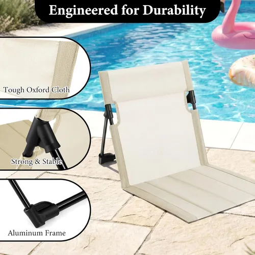 Miniatura 4 de Paquete de 3 sillas portátiles junto a la piscina, sillas de playa plegables para adultos, asiento ligero sin patas con bolsa de transporte, silla