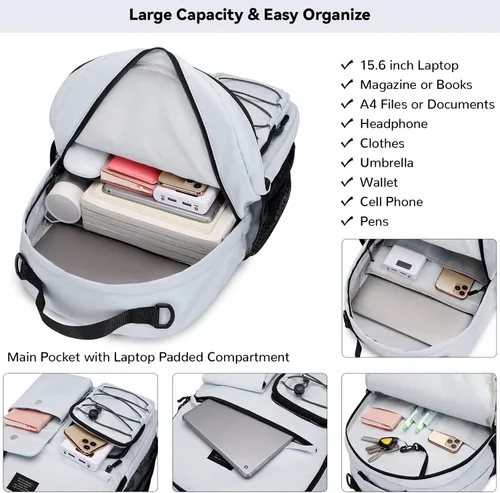Miniatura 4 de Lohol - Mochila casual para hombres y mujeres, elegante mochila con compartimento para portátil de 15 pulgadas para la escuela, el trabajo