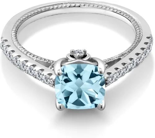 Miniatura 3 de Gem Stone King Anillo de compromiso de plata de ley 925 con piedra natal de 0.276 in y zafiro blanco creado Anillo de compromiso de boda