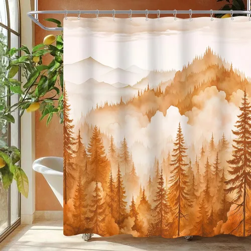 Miniatura 18 de Cortina de ducha pequeña de 36 x 72 pulgadas, cortina de medio tamaño de bosque brumoso, cortina de ducha estrecha mitad negra y blanca de montaña