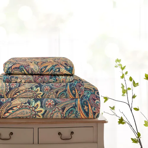 Miniatura 9 de Lady Ann Sábanas de cama tamaño Queen, juego de sábanas de algodón egipcio 100% con patrón estampado de flores Paisley, juego de ropa de cama de 4