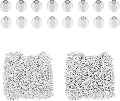 Miniatura 13 de 4800 cuentas espaciadoras de metal de 0.079 pulgadas chapadas metálicas, cuentas redondas pequeñas y suaves, espaciadores de cuentas de metal