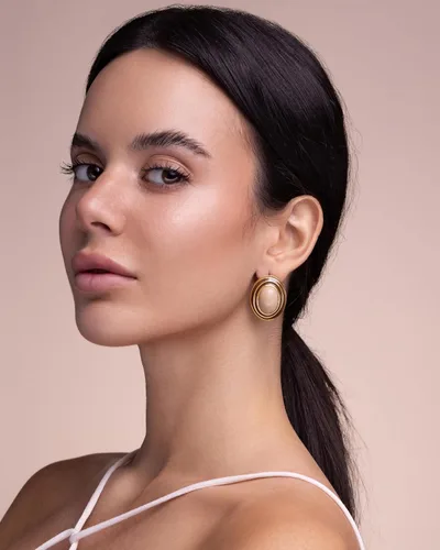 Miniatura 2 de Aretes grandes y gruesos chapados en oro de 18 quilates, ovalados, esmaltados, para mujer, color marrón grande, hechos a mano, exagerada, cúpula