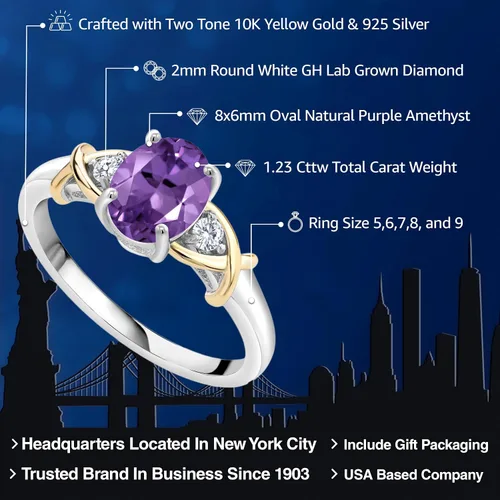 Miniatura 129 de Anillo de compromiso de oro amarillo de 10 quilates y plata 925 con piedra natal y diamantes cultivados en laboratorio para mujer, ovalado de 0.315