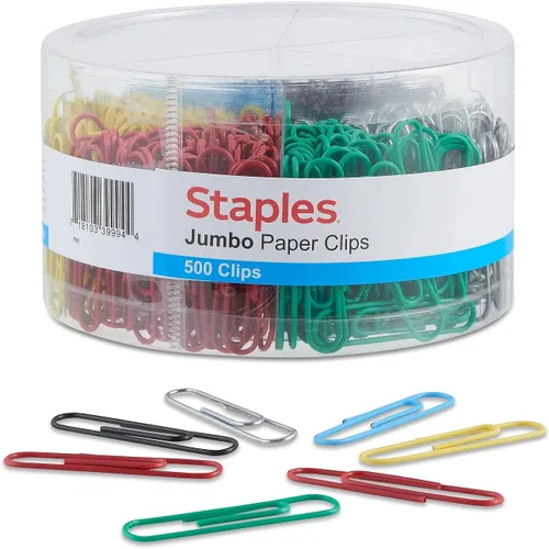 Miniatura 2 de Staples; Clips de papel recubiertos de vinilo de tamaño #1, 1000/tina