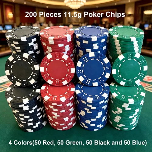 Miniatura 2 de SEETOOOGAMES 200 Piezas 11.5g Fichas de Póquer de Casino con Diseño de Dados a Rayas de Compuesto de Arcilla - 4 Colores (rojo, verde, negro y azul)