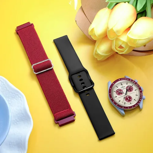 Miniatura 4 de Laband Correa de 0.78 pulgadas compatible con Omega X Swatch Moonswatch Speedmaster, correa elástica de nailon y silicona de liberación rápida