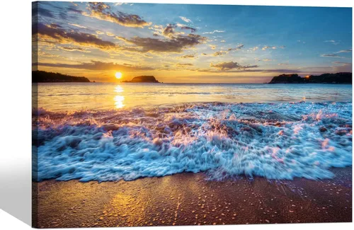 Miniatura 13 de Arte de Pared de Playa en Lienzo para Baño: Obra de Arte Impresa de Puesta de Sol Costera y Océano, Escena Marina Moderna, Imagen de Paisaje Marino