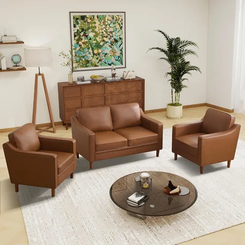 Miniatura 28 de Conjuntos de muebles para sala de estar Kingfun, sofá de 3 plazas y sofá biplaza, juego de sofá de estilo moderno de mediados de siglo, sofá de Piel
