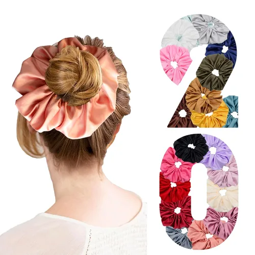Simnice 20 Colores Coleteros de Satén de Tamaño Grande - Coleteros Elásticos de Seda para el Cabello y Coleteros Extra Grandes Jumbo Lazos para el