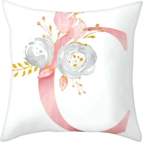 Miniatura 24 de Fundas de Almohada Decorativas del Alfabeto, Fundas de Cojín con Letras ABC y Flores, Fundas de Cojín Cuadradas de 18 x 18 Pulgadas, Protectores