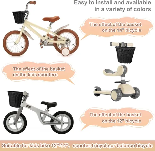 Miniatura 3 de Cesta delantera para bicicleta de niños, tejida a mano multicolor, para niños y niñas