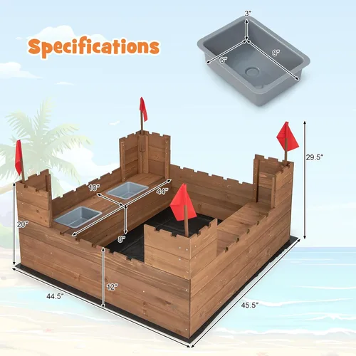 Miniatura 2 de Costzon Caja de arena para niños, pozo de arena de madera de cedro de 45 x 45 pulgadas con asientos de banco integrados, cajas de almacenamiento