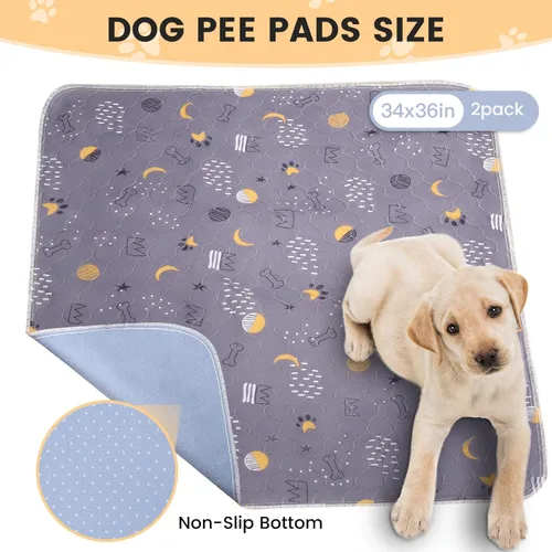 Miniatura 2 de UPSKY Almohadillas lavables para orina para perros, paquete de 2 almohadillas reutilizables de 34" x 36" pulgadas, almohadillas impermeables