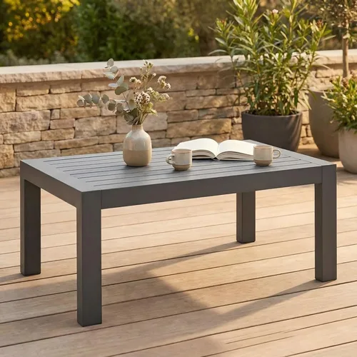 Miniatura 7 de Solaste - Mesa de café de aluminio para exterior, mesa rectangular de metal para patio todo clima, mueble para balcón, jardín, uso en interiores